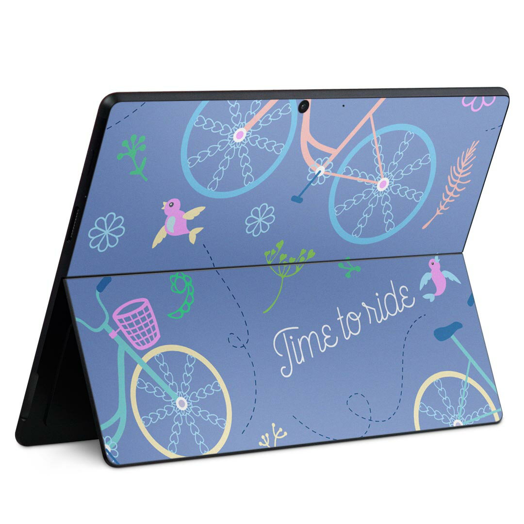 Surface Pro11(2024) / Pro10(for Business) / Pro9(2022) 共通対応 背面 保護 デザイン スキンシール Pro8/ProX 各種対応 011863 かわいい 鳥 自転車
