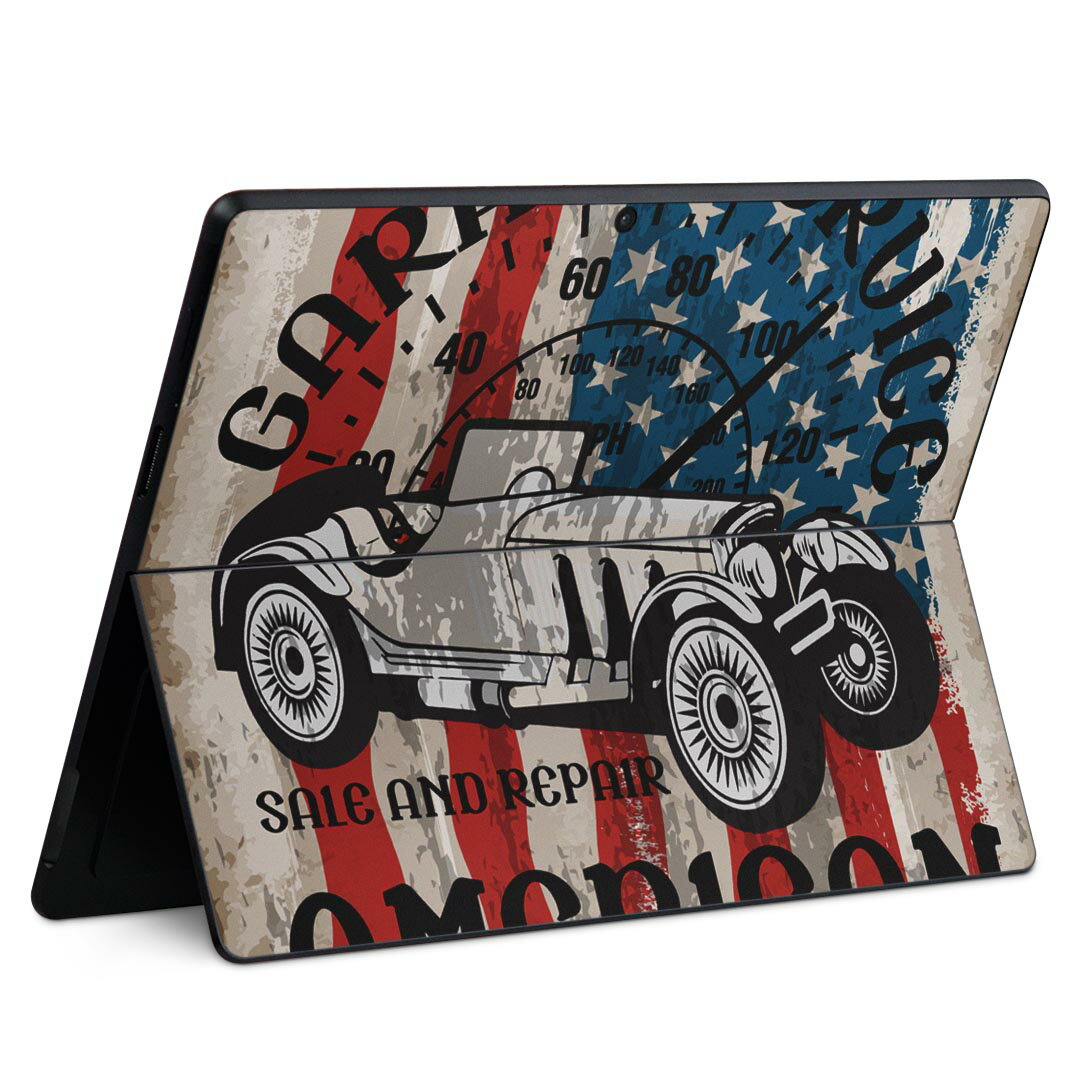 Surface Pro11(2024) / Pro10(for Business) / Pro9(2022) 共通対応 背面 保護 デザイン スキンシール Pro8/ProX 各種対応 011910 アメリカ 車 英字