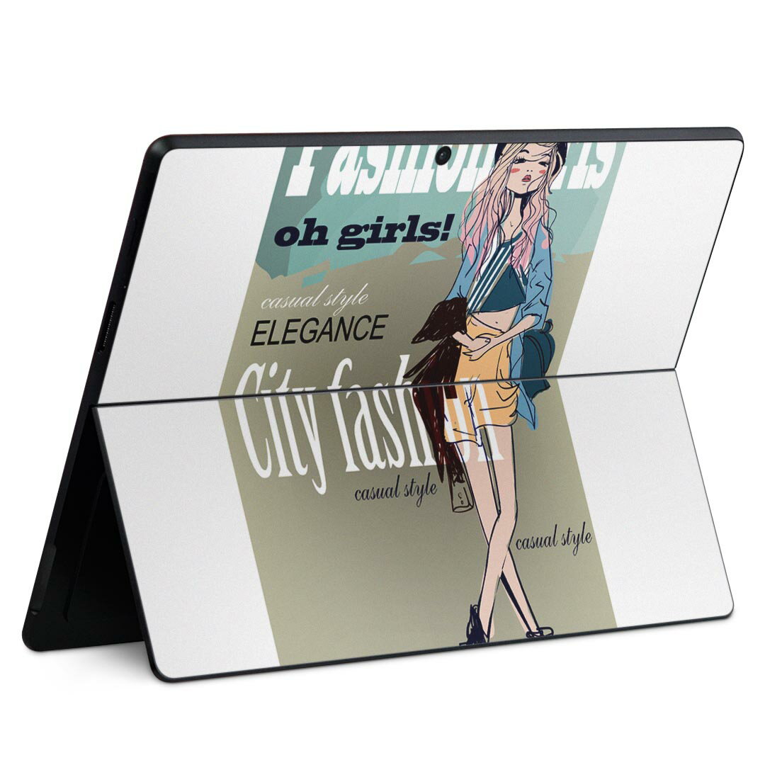 Surface Pro11(2024) / Pro10(for Business) / Pro9(2022) 共通対応 背面 保護 デザイン スキンシール Pro8/ProX 各種対応 011933 女性 英語 イラスト