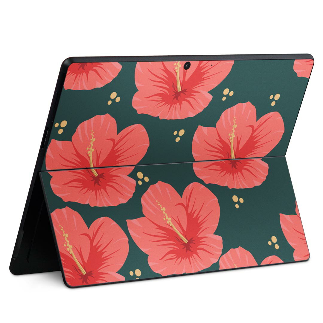 Surface Pro11(2024) / Pro10(for Business) / Pro9(2022) 共通対応 背面 保護 デザイン スキンシール Pro8/ProX 各種対応 012480 ハイビスカス 花 赤