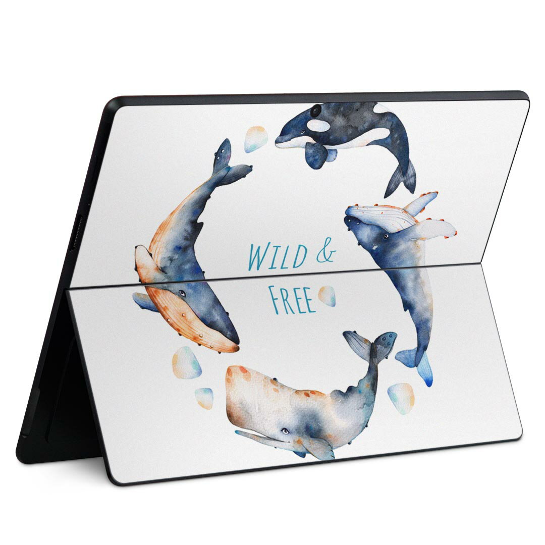 Surface Pro11(2024) / Pro10(for Business) / Pro9(2022) 共通対応 背面 保護 デザイン スキンシール Pro8/ProX 各種対応 013466 くじら 海 英語
