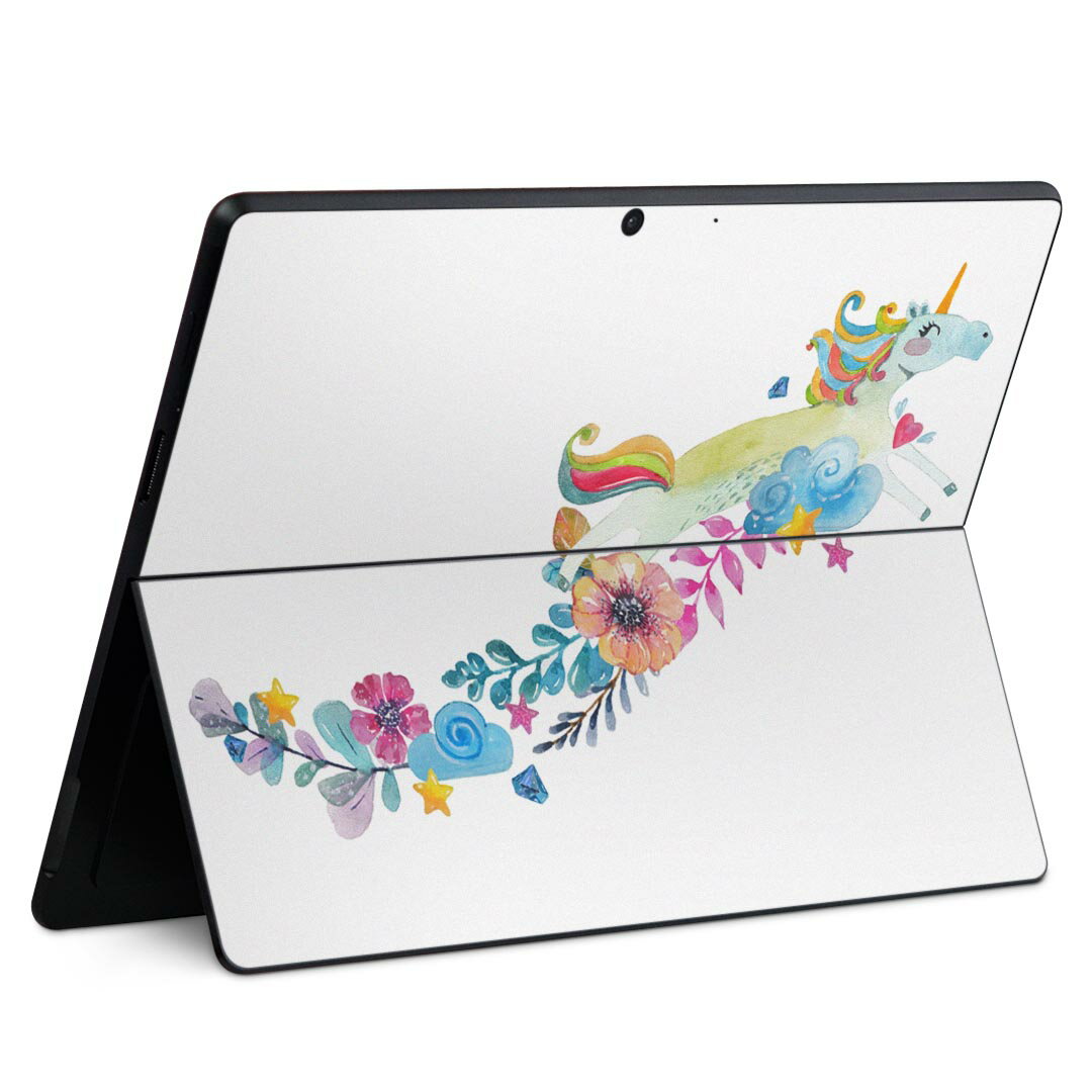 Rakuten - Surface Pro11(2024) / Pro10(for Business) / Pro9(2022) 共通対応 背面 保護 デザイン スキンシール Pro8/ProX 各種対応 013610 花 ユニコーン カラフル