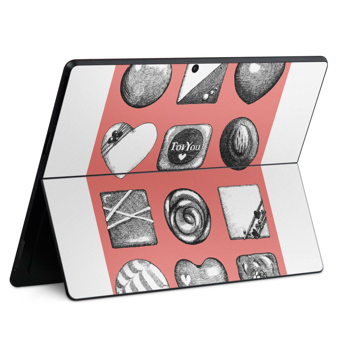 Surface Pro11(2024) / Pro10(for Business) / Pro9(2022) 共通対応 背面 保護 デザイン スキンシール Pro8/ProX 各種対応 015397 ハート チョコ ピンク