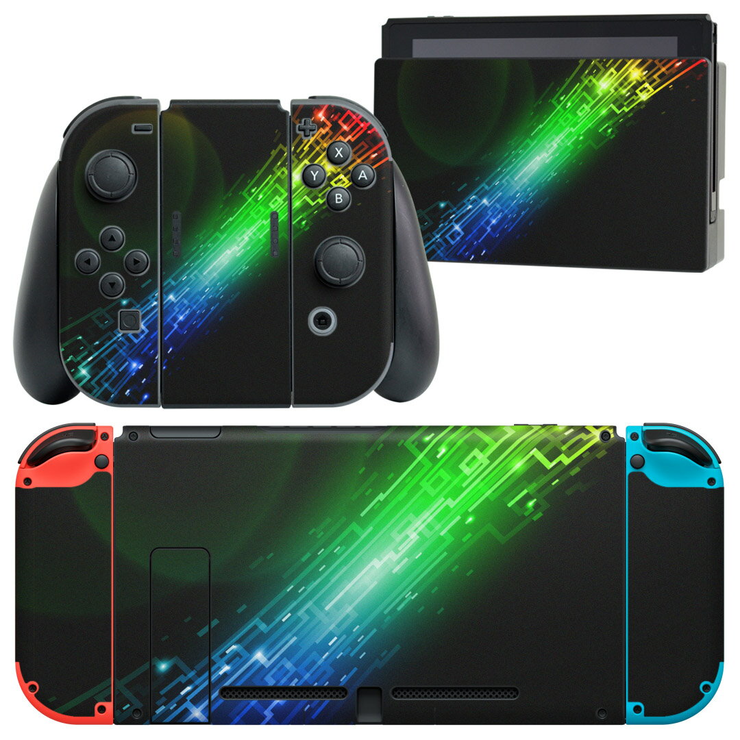 igsticker Nintendo Switch 用 デザインスキンシール 任天堂 ニンテンドー スイッチ 専用 本体ドック Joy-Con Joycon ジョイコン 専用 ゲーム機 カバー アクセサリー フィルム ステッカー 000023 虹色　模様　近未来
