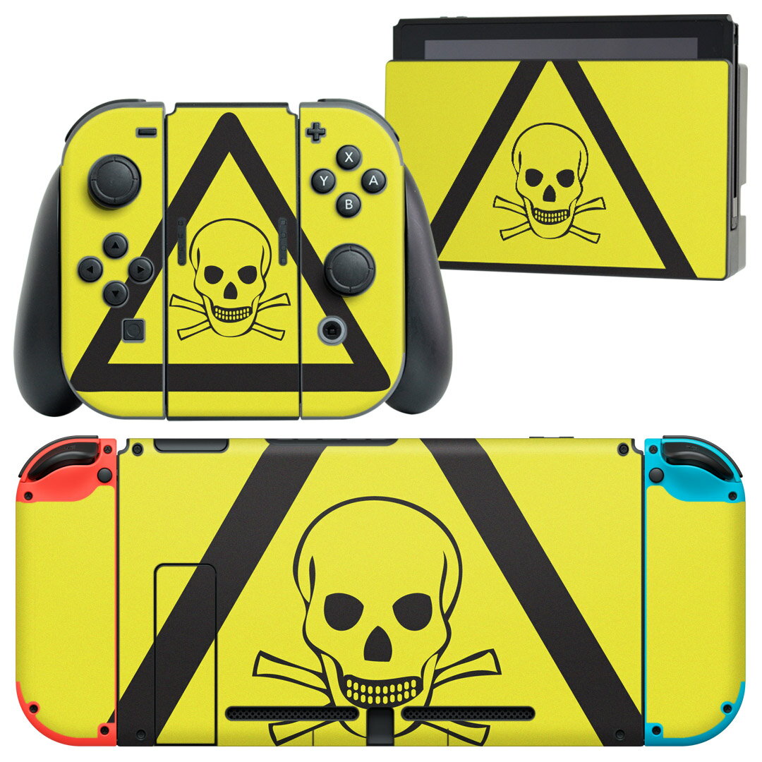 igsticker Nintendo Switch 用 デザインスキンシール 任天堂 ニンテンドー スイッチ 専用 本体ドック Joy-Con Joycon ジョイコン 専用 ゲーム機 カバー アクセサリー フィルム ステッカー 000041 危険 看板 ガイコツ