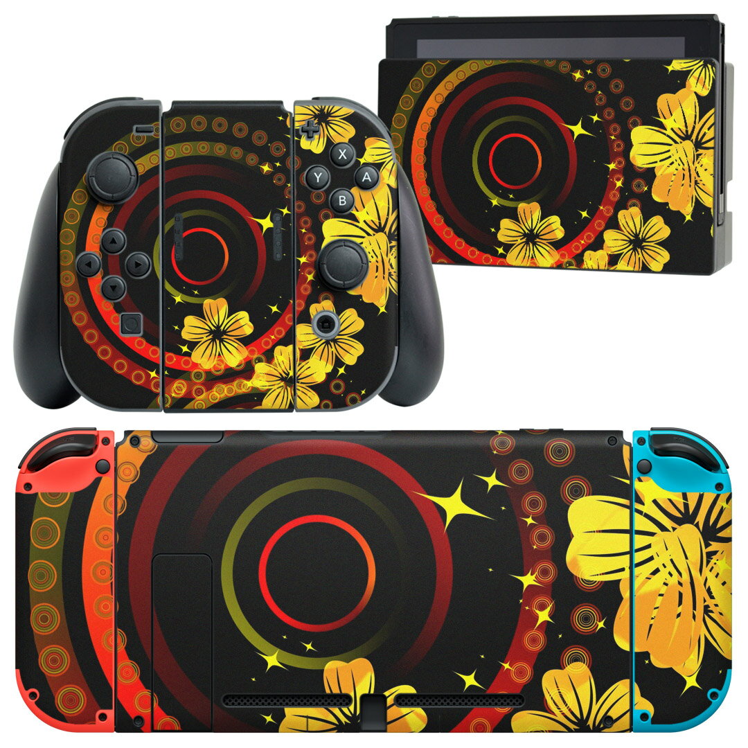 igsticker Nintendo Switch 用 デザインスキンシール 任天堂 ニンテンドー スイッチ 専用 本体ドック Joy-Con Joycon ジョイコン 専用 ゲーム機 カバー アクセサリー フィルム ステッカー 000052 黒　和柄　金色　桜