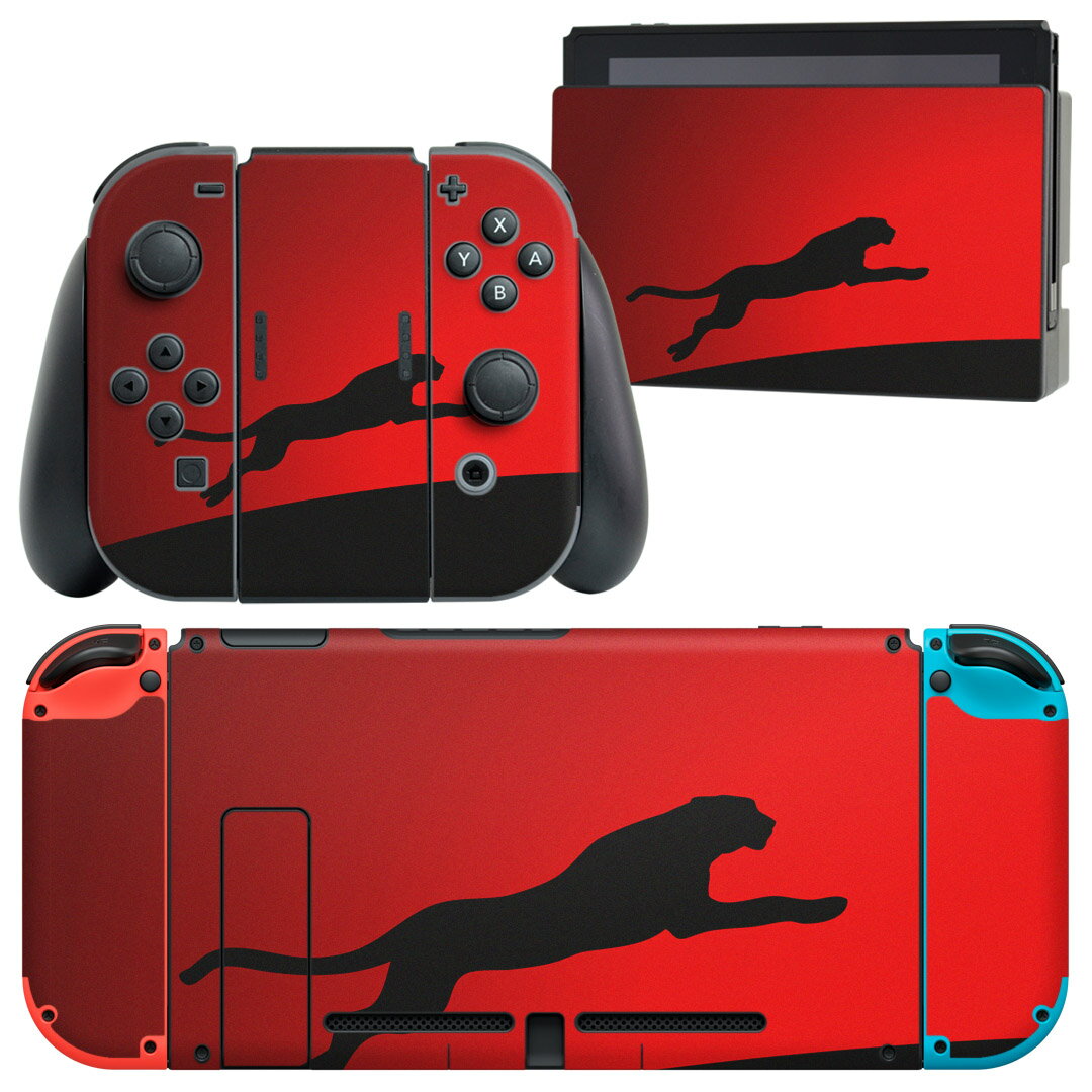 igsticker Nintendo Switch 用 デザインスキンシール 任天堂 ニンテンドー スイッチ 専用 本体ドック Joy-Con Joycon ジョイコン 専用 ゲーム機 カバー アクセサリー フィルム ステッカー 000067 赤　ヒョウ