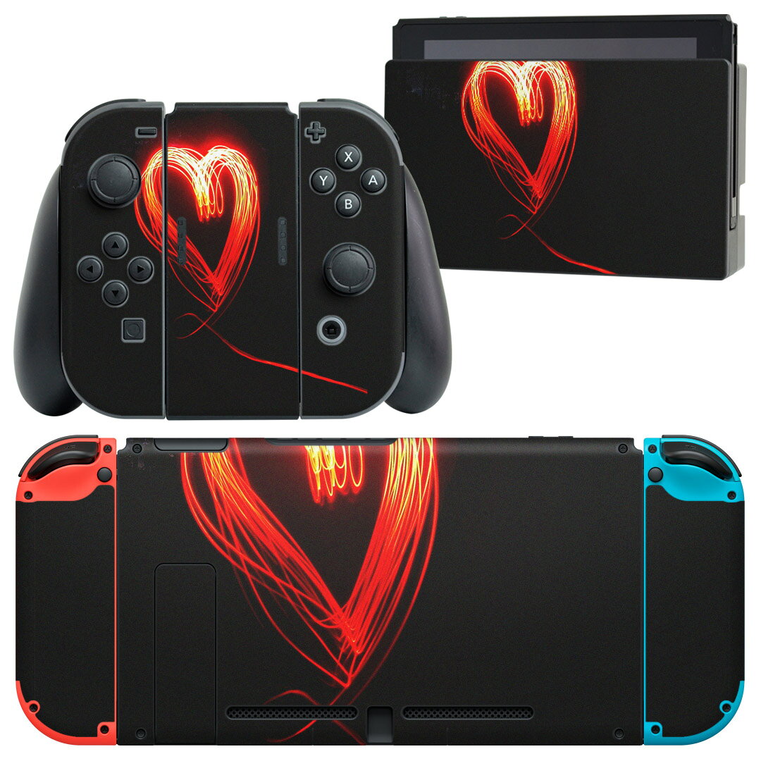 igsticker Nintendo Switch 用 デザインスキンシール 任天堂 ニンテンドー スイッチ 専用 本体ドック Joy-Con Joycon ジョイコン 専用 ゲーム機 カバー アクセサリー フィルム ステッカー 000082 ハート　黒