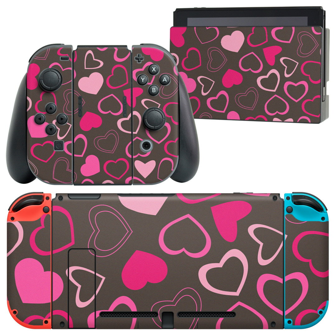 igsticker Nintendo Switch 用 デザインスキンシール 任天堂 ニンテンドー スイッチ 専用 本体ドック Joy-Con Joycon ジョイコン 専用 ゲーム機 カバー アクセサリー フィルム ステッカー 000083 ハート 柄