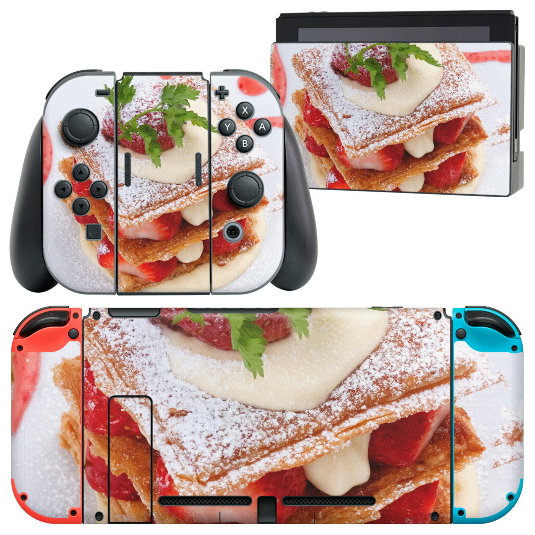 igsticker Nintendo Switch 用 デザインスキンシール 任天堂 ニンテンドー スイッチ 専用 本体ドック Joy-Con Joycon ジョイコン 専用 ゲーム機 カバー アクセサリー フィルム ステッカー 000193 ケーキ いちご ミルフィーユ