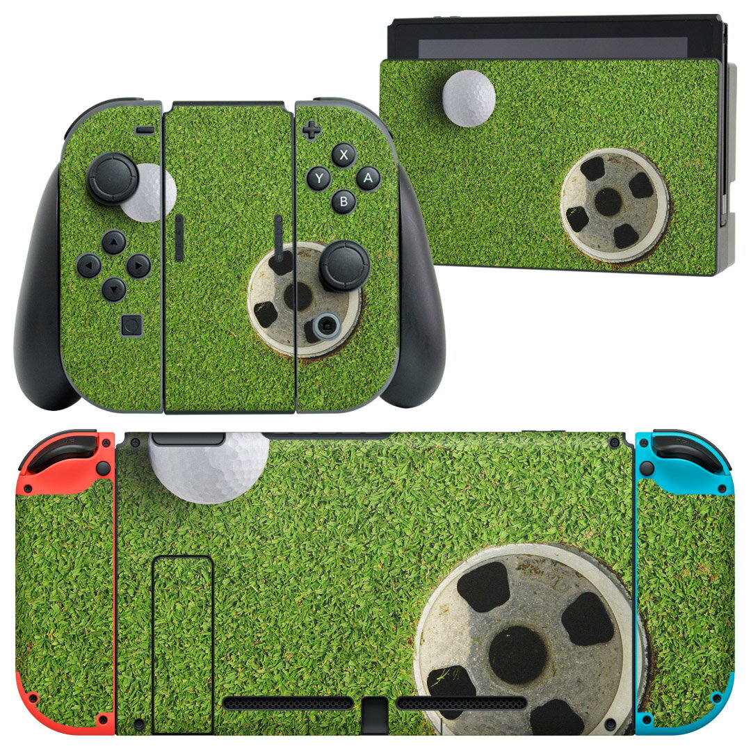 igsticker Nintendo Switch 用 デザインスキンシール 任天堂 ニンテンドー スイッチ 専用 本体ドック Joy-Con Joycon ジョイコン 専用 ゲーム機 カバー アクセサリー フィルム ステッカー 000206 ゴルフ ショット 芝生