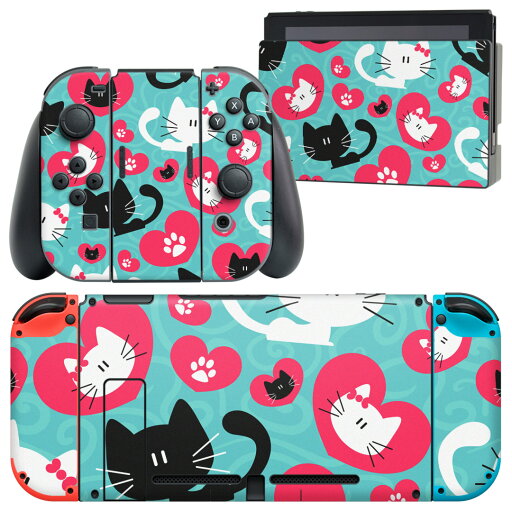igsticker Nintendo Switch 用 デザインスキンシール 任天堂 ニンテンドー スイッチ 専用 本体ドック Joy-Con Joycon ジョイコン 専用 ゲーム機 カバー アクセサリー フィルム ステッカー 000241 猫 ハート キャラクター