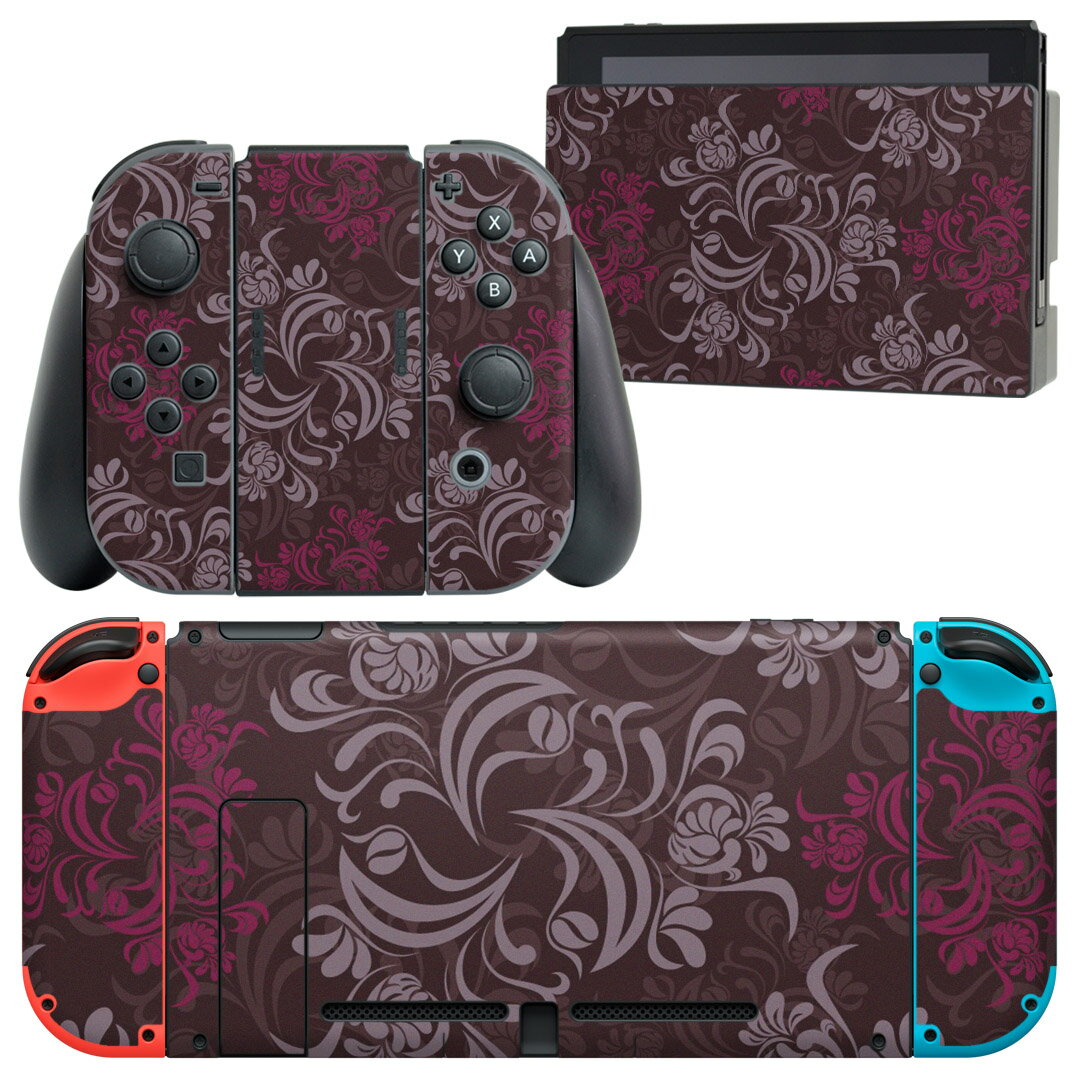 igsticker Nintendo Switch 用 デザインスキンシール 任天堂 ニンテンドー スイッチ 専用 本体ドック Joy-Con Joycon ジョイコン 専用 ゲーム機 カバー アクセサリー フィルム ステッカー 000382 ダマスク ビンテージ リーフ