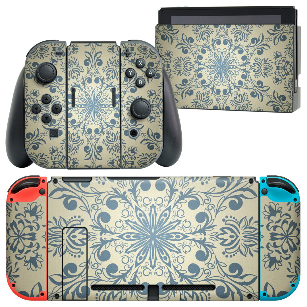 igsticker Nintendo Switch 用 デザインスキンシール 任天堂 ニンテンドー スイッチ 専用 本体ドック Joy-Con Joycon ジョイコン 専用 ゲーム機 カバー アクセサリー フィルム ステッカー 000414 ペイズリー　ダマスク　花