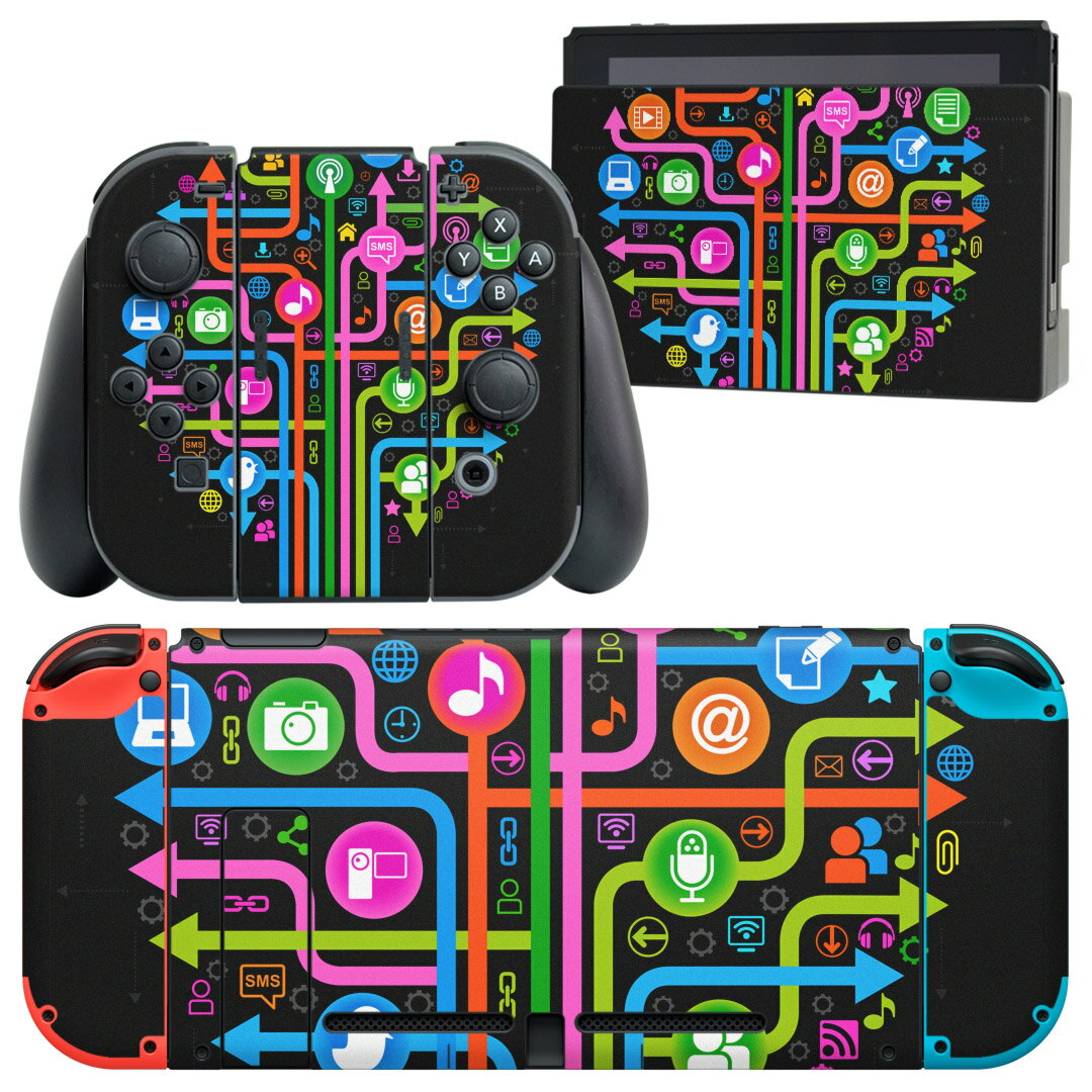 igsticker Nintendo Switch 用 デザインスキンシール 任天堂 ニンテンドー スイッチ 専用 本体ドック Joy-Con Joycon ジョイコン 専用 ゲーム機 カバー アクセサリー フィルム ステッカー 000432 木 カラフル