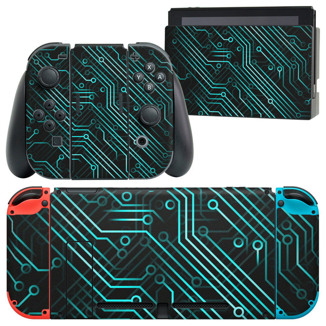 igsticker Nintendo Switch 用 デザインスキンシール 任天堂 ニンテンドー スイッチ 専用 本体ドック Joy-Con Joycon ジョイコン 専用 ゲーム機 カバー アクセサリー フィルム ステッカー 000437 デジタル　青