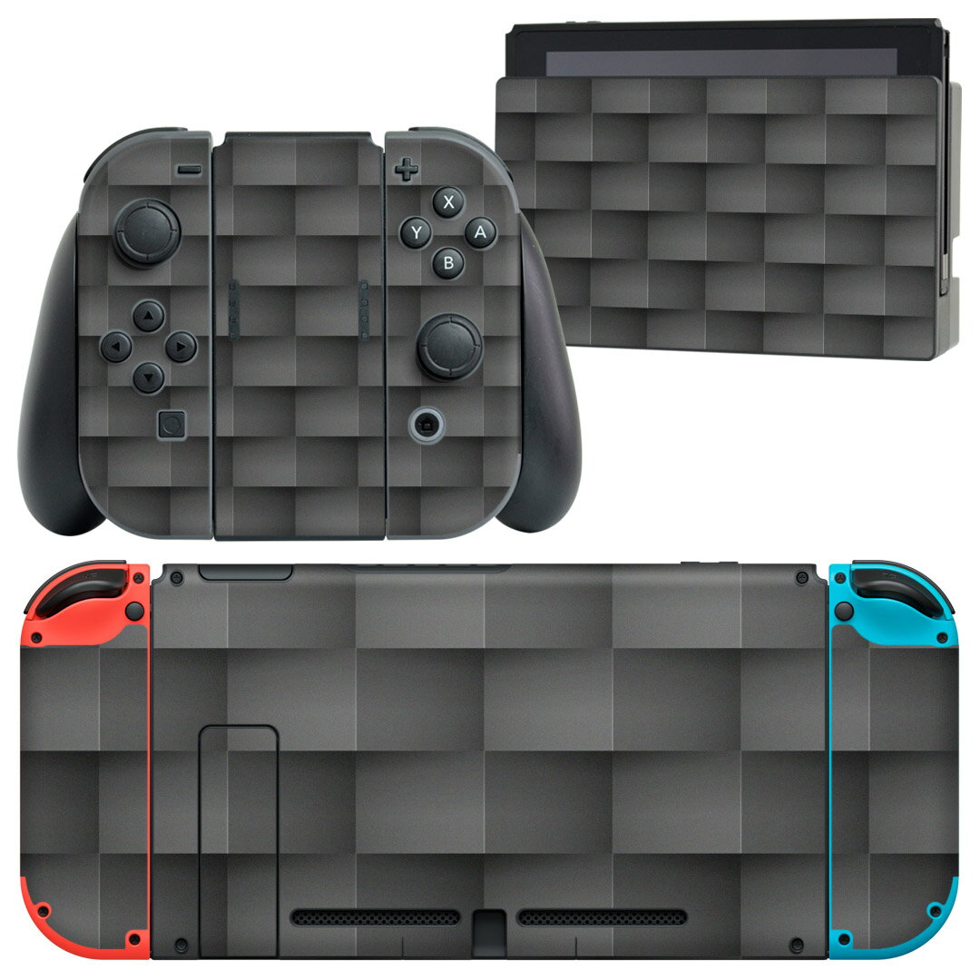 igsticker Nintendo Switch 用 デザインスキンシール 任天堂 ニンテンドー スイッチ 専用 本体ドック Joy-Con Joycon ジョイコン 専用 ゲーム機 カバー アクセサリー フィルム ステッカー 000440 木目 市松模様 チェック 黒