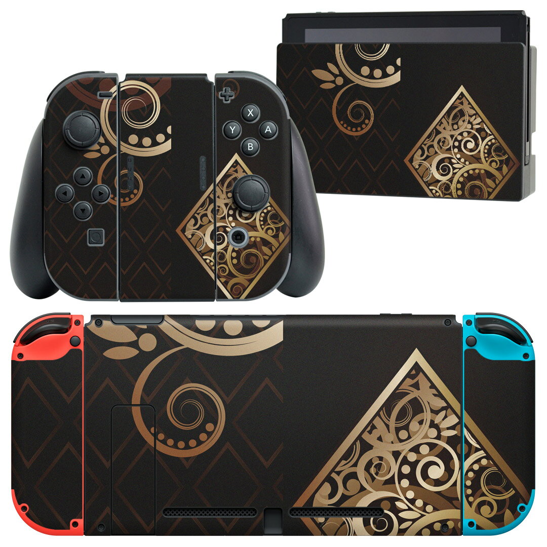製品名 Nintendo Switch 本体裏面＆ドック正面＆ジョイコン専用 デザインスキンシール セット内容 Nintendo Switch 本体＆ドック＆ジョイコン用スキンシール（各1枚） ニンテンドースイッチ専用です。携帯機のSwitch LiteやProコンには対応していません。 商品特徴 再剥離性シートを素材に採用し、細かな位置調整がしやすく貼り直しが容易です。専用の業務プリンターを使い、商品画像と遜色のない美しい印刷仕上がり。 注意事項 画像はサンプルですので、ご覧の環境によっては多少色味に違いを感じる場合がございます。 イメージと違った、モニターと色味が異なるという理由での交換や返金はご対応出来かねます。スキンシールのみの販売で、ニンテンドースイッチ本体などは付属しません。シワができた場合、ドライヤーなどで軽く温め、外側に向けてシワを伸ばすように貼ってください。初回貼付時の位置調整や貼り直しは可能ですが、しっかりと押し付けて接着させた後の再剥離、再利用は保証しておりません。また接着部に油分や汚れが付着しますと角の部分は剥がれやすくなりますので、貼付時はあまり触れないようにご注意ください。無地のセミグロスシートにデザインをプリントした商品で、デコなどの加工はございません。 凹凸や光沢があるように見えたり布地や金属を素材にしたように見える商品もありますが、デザインの図版によるものです。印刷時に微妙な画像のズレが生じる場合がございます。ご注文後に1点1点制作する受注生産品の為、不良品以外のご返品や交換は固くお断りします。当店における繰り返しの実機テストでは問題ありませんでしたが、経過年数や使用環境により、シールを剥がす際に本体の塗装が一部剥がれる可能性があります。恐れ入りますが、万が一そのような状況になった場合でも当店ではゲーム機本体の保証は出来かねますので、予めご理解の上お求めください。 商品発送 完全受注生産のハンドメイド商品となりますので、既製品と比べて発送までお時間を頂いています。 基本的に決済確認後2?3営業日、最大で10営業日での発送となります。繁忙期や休業日明けの場合はさらに時間がかかる場合があります。 その際には別途メールにてご連絡致します。メール便の場合、発送日から到着までに2?4日ほどかかる場合が多く、紛失などの保障もご対応できかねます。あらかじめご了承下さい。