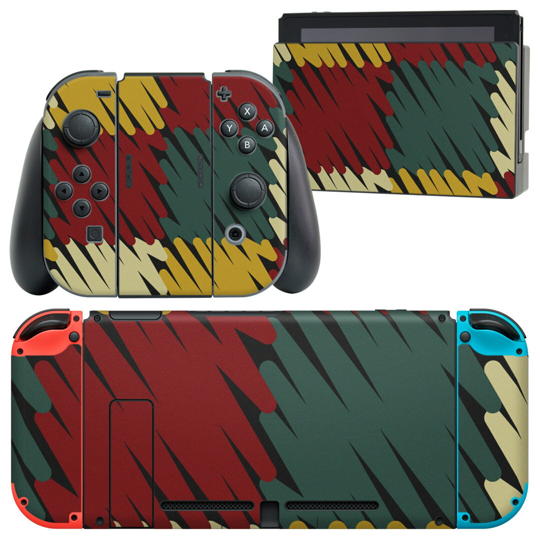 igsticker Nintendo Switch 用 デザインスキンシール 任天堂 ニンテンドー スイッチ 専用 本体ドック Joy-Con Joycon ジョイコン 専用 ゲーム機 カバー アクセサリー フィルム ステッカー 000458 クレヨン 市松模様