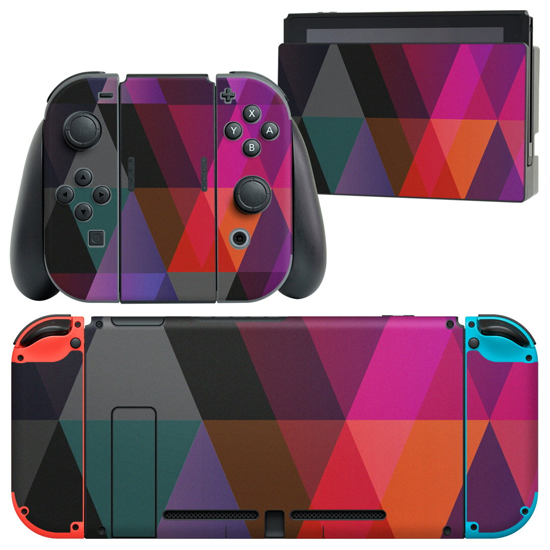 製品名 Nintendo Switch 本体裏面＆ドック正面＆ジョイコン専用 デザインスキンシール セット内容 Nintendo Switch 本体＆ドック＆ジョイコン用スキンシール（各1枚） ニンテンドースイッチ専用です。携帯機のSwitch LiteやProコンには対応していません。 商品特徴 再剥離性シートを素材に採用し、細かな位置調整がしやすく貼り直しが容易です。専用の業務プリンターを使い、商品画像と遜色のない美しい印刷仕上がり。 注意事項 画像はサンプルですので、ご覧の環境によっては多少色味に違いを感じる場合がございます。 イメージと違った、モニターと色味が異なるという理由での交換や返金はご対応出来かねます。スキンシールのみの販売で、ニンテンドースイッチ本体などは付属しません。シワができた場合、ドライヤーなどで軽く温め、外側に向けてシワを伸ばすように貼ってください。初回貼付時の位置調整や貼り直しは可能ですが、しっかりと押し付けて接着させた後の再剥離、再利用は保証しておりません。また接着部に油分や汚れが付着しますと角の部分は剥がれやすくなりますので、貼付時はあまり触れないようにご注意ください。無地のセミグロスシートにデザインをプリントした商品で、デコなどの加工はございません。 凹凸や光沢があるように見えたり布地や金属を素材にしたように見える商品もありますが、デザインの図版によるものです。印刷時に微妙な画像のズレが生じる場合がございます。ご注文後に1点1点制作する受注生産品の為、不良品以外のご返品や交換は固くお断りします。当店における繰り返しの実機テストでは問題ありませんでしたが、経過年数や使用環境により、シールを剥がす際に本体の塗装が一部剥がれる可能性があります。恐れ入りますが、万が一そのような状況になった場合でも当店ではゲーム機本体の保証は出来かねますので、予めご理解の上お求めください。 商品発送 完全受注生産のハンドメイド商品となりますので、既製品と比べて発送までお時間を頂いています。 基本的に決済確認後2?3営業日、最大で10営業日での発送となります。繁忙期や休業日明けの場合はさらに時間がかかる場合があります。 その際には別途メールにてご連絡致します。メール便の場合、発送日から到着までに2?4日ほどかかる場合が多く、紛失などの保障もご対応できかねます。あらかじめご了承下さい。