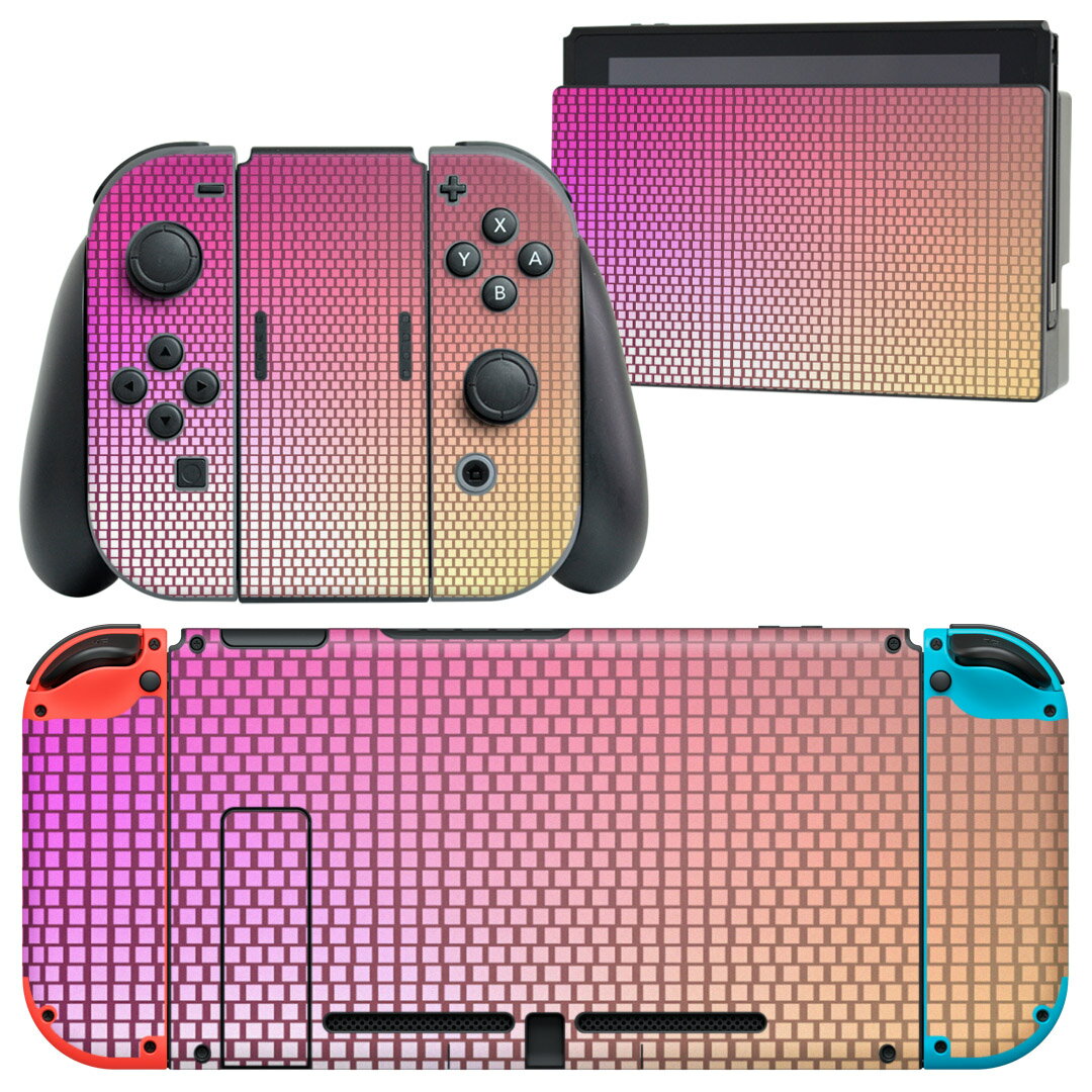 igsticker Nintendo Switch 用 デザインスキンシール 任天堂 ニンテンドー スイッチ 専用 本体ドック Joy-Con Joycon ジョイコン 専用 ゲーム機 カバー アクセサリー フィルム ステッカー 000475 タイル カラフル ピンク