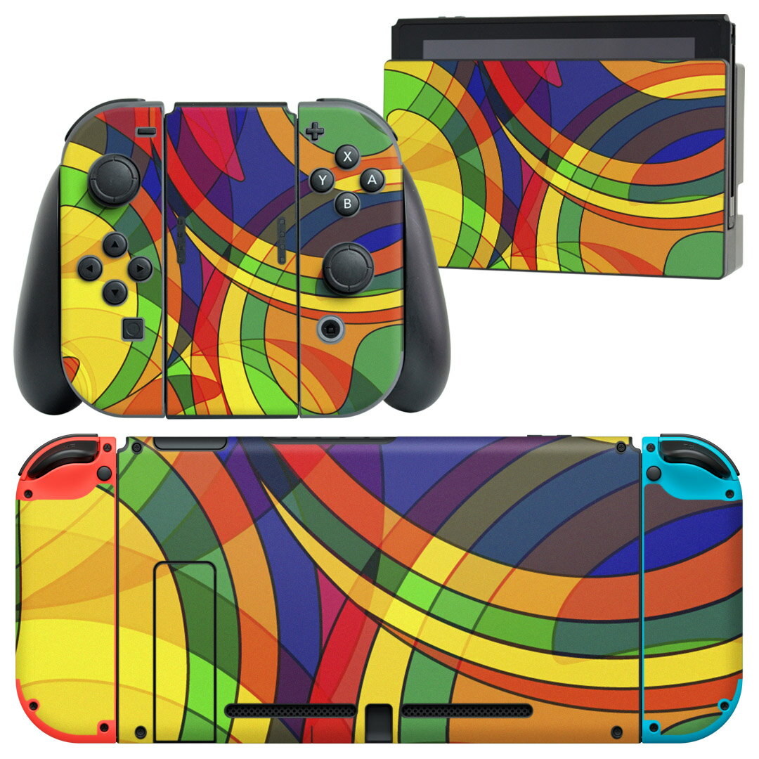 igsticker Nintendo Switch 用 デザインスキンシール 任天堂 ニンテンドー スイッチ 専用 本体ドック Joy-Con Joycon ジョイコン 専用 ゲーム機 カバー アクセサリー フィルム ステッカー 000483 カラフル