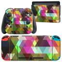 igsticker Nintendo Switch 用 デザインスキンシール 任天堂 ニンテンドー スイッチ 専用 本体ドック Joy-Con Joycon ジョイコン 専用 ゲーム機 カバー アクセサリー フィルム ステッカー 000494 チェック カラフル(2)