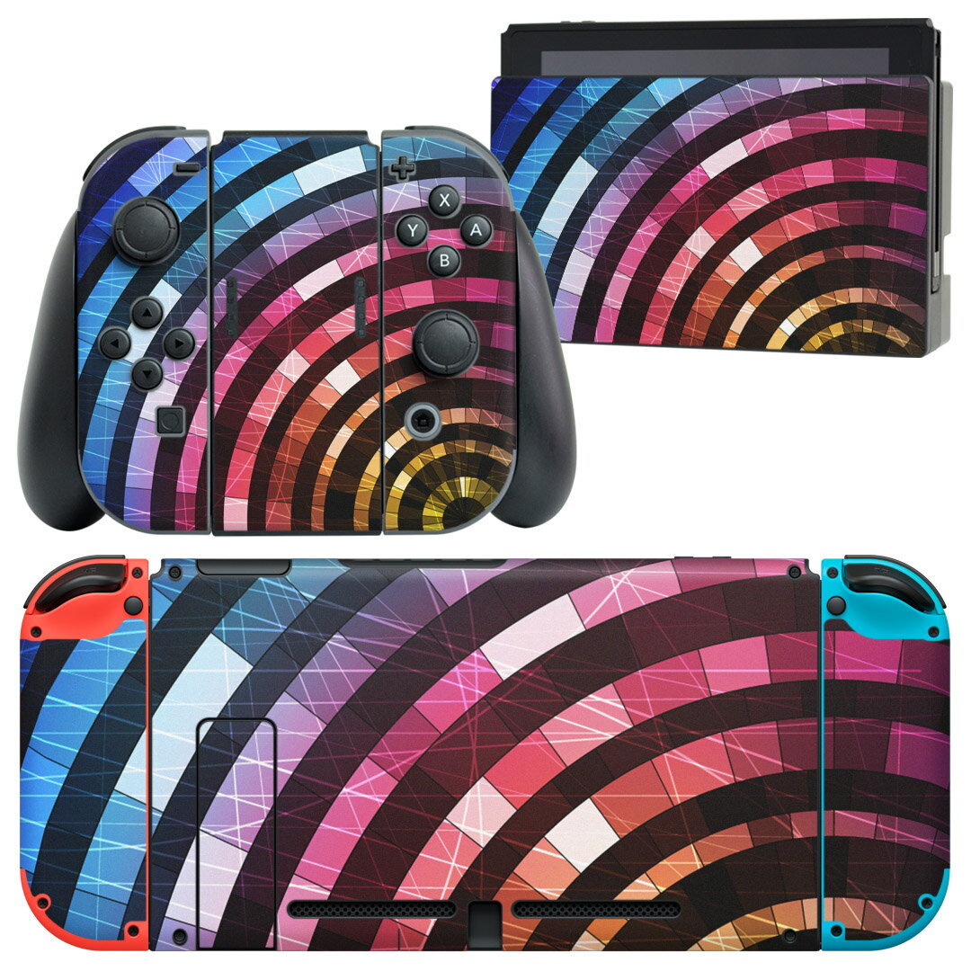 igsticker Nintendo Switch 用 デザインスキンシール 任天堂 ニンテンドー スイッチ 専用 本体ドック Joy-Con Joycon ジョイコン 専用 ゲーム機 カバー アクセサリー フィルム ステッカー 000514 クール ステンドグラス　カラフル