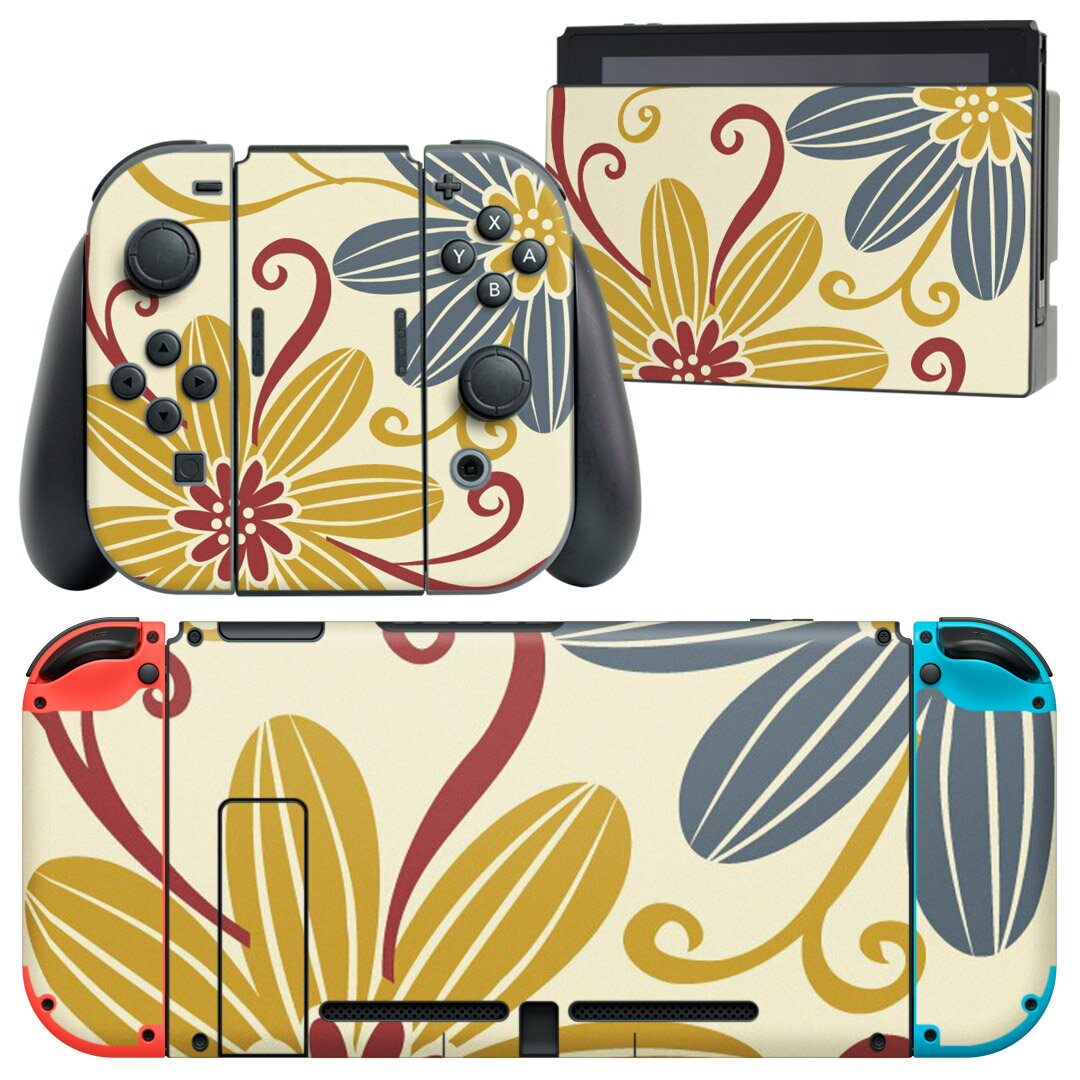 igsticker Nintendo Switch 用 デザインスキンシール 任天堂 ニンテンドー スイッチ 専用 本体ドック Joy-Con Joycon ジョイコン 専用 ゲーム機 カバー アクセサリー フィルム ステッカー 000674 花 黄色