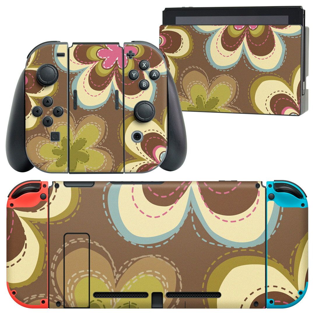 igsticker Nintendo Switch 用 デザインスキンシール 任天堂 ニンテンドー スイッチ 専用 本体ドック Joy-Con Joycon ジョイコン 専用 ゲーム機 カバー アクセサリー フィルム ステッカー 000680 花　カラフル