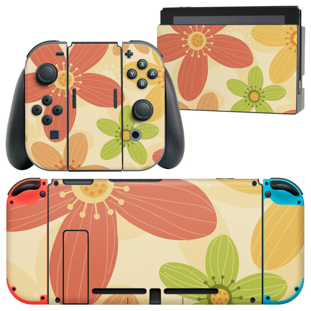 igsticker Nintendo Switch 用 デザインスキンシール 任天堂 ニンテンドー スイッチ 専用 本体ドック Joy-Con Joycon ジョイコン 専用 ゲーム機 カバー アクセサリー フィルム ステッカー 000685 花　ピンク