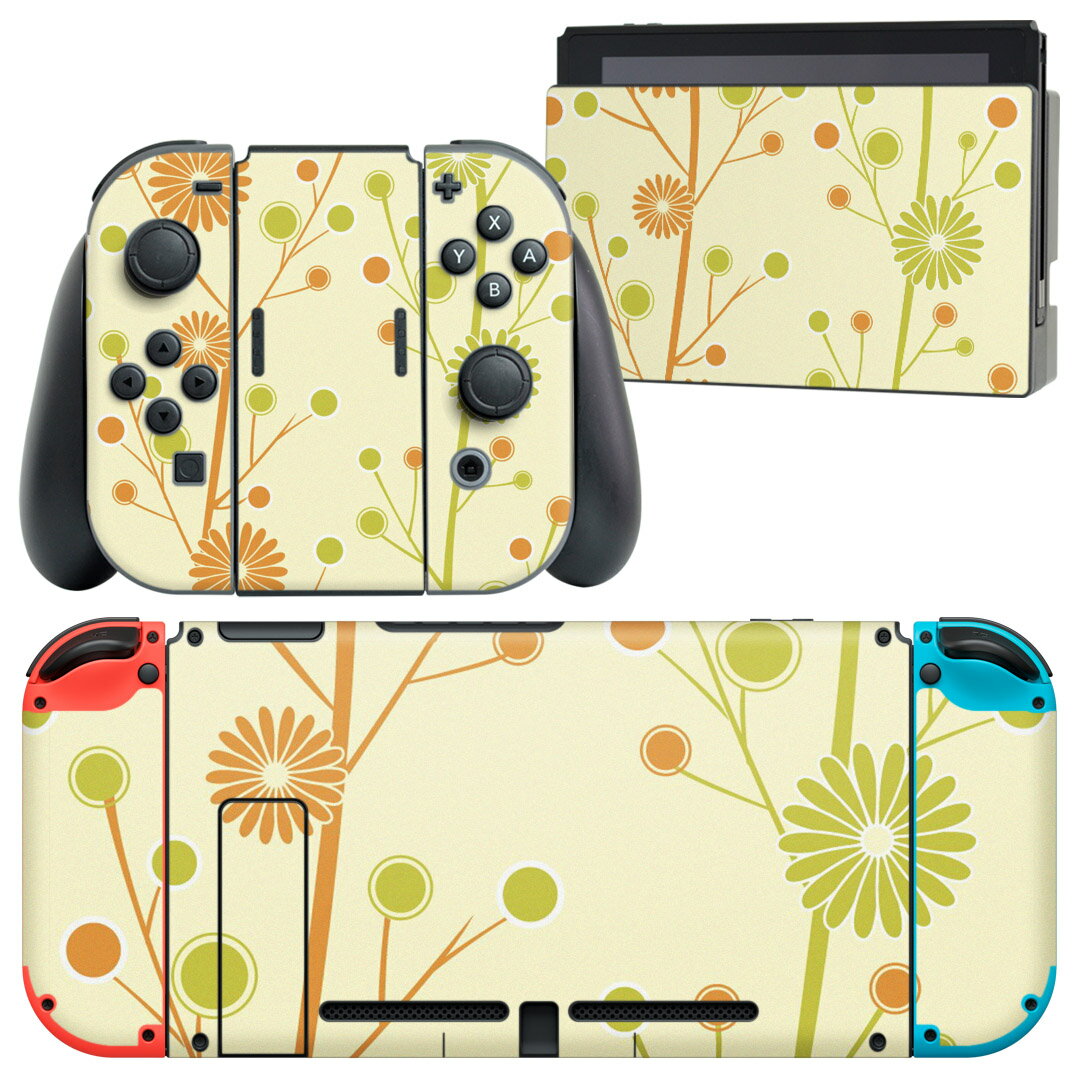 igsticker Nintendo Switch 用 デザインスキンシール 任天堂 ニンテンドー スイッチ 専用 本体ドック Joy-Con Joycon ジョイコン 専用 ゲーム機 カバー アクセサリー フィルム ステッカー 000686 花 ドット