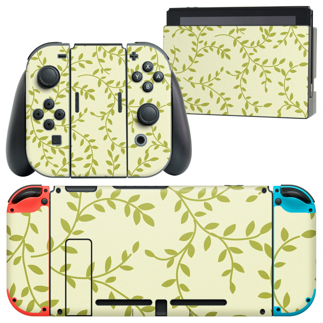 igsticker Nintendo Switch 用 デザインスキンシール 任天堂 ニンテンドー スイッチ 専用 本体ドック Joy-Con Joycon ジョイコン 専用 ゲーム機 カバー アクセサリー フィルム ステッカー 000697 リーフ　葉