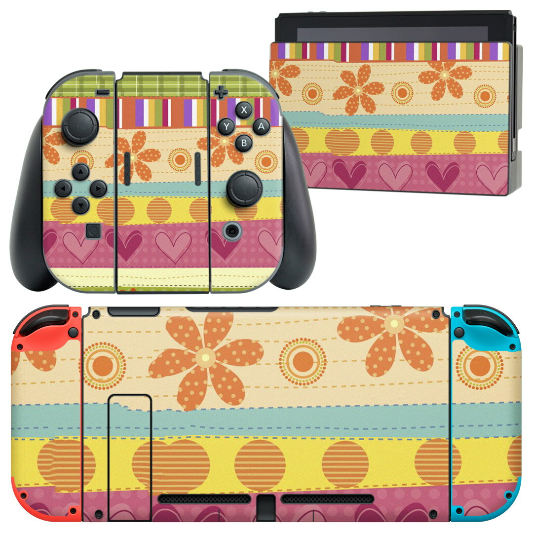 igsticker Nintendo Switch 用 デザインスキンシール 任天堂 ニンテンドー スイッチ 専用 本体ドック Joy-Con Joycon ジョイコン 専用 ゲーム機 カバー アクセサリー フィルム ステッカー 000701 花　ハート