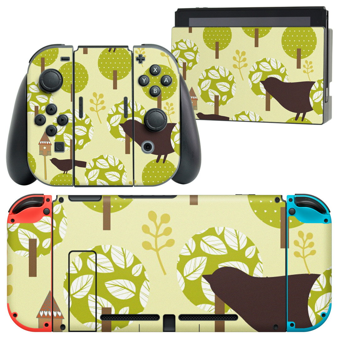 igsticker Nintendo Switch 用 デザインスキンシール 任天堂 ニンテンドー スイッチ 専用 本体ドック Joy-Con Joycon ジョイコン 専用 ゲーム機 カバー アクセサリー フィルム ステッカー 000756 葉 鳥