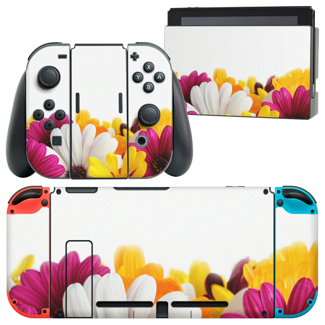 igsticker Nintendo Switch 用 デザインスキンシール 任天堂 ニンテンドー スイッチ 専用 本体ドック Joy-Con Joycon ジョイコン 専用 ゲーム機 カバー アクセサリー フィルム ステッカー 000854 花 模様