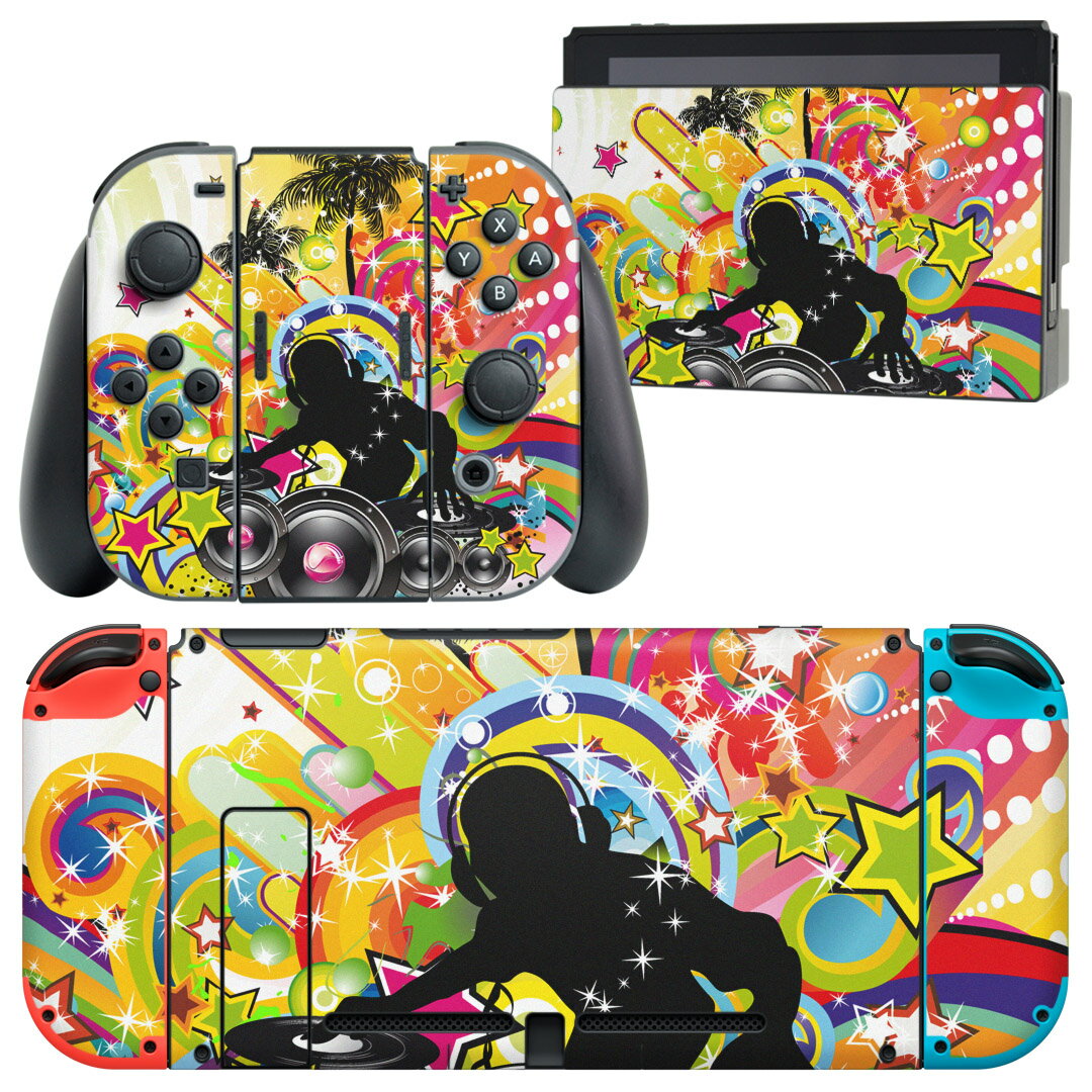 igsticker Nintendo Switch 用 デザインスキンシール 任天堂 ニンテンドー スイッチ 専用 本体ドック Joy-Con Joycon ジョイコン 専用 ゲーム機 カバー アクセサリー フィルム ステッカー 000884 トロピカル　音楽　ヤシの木