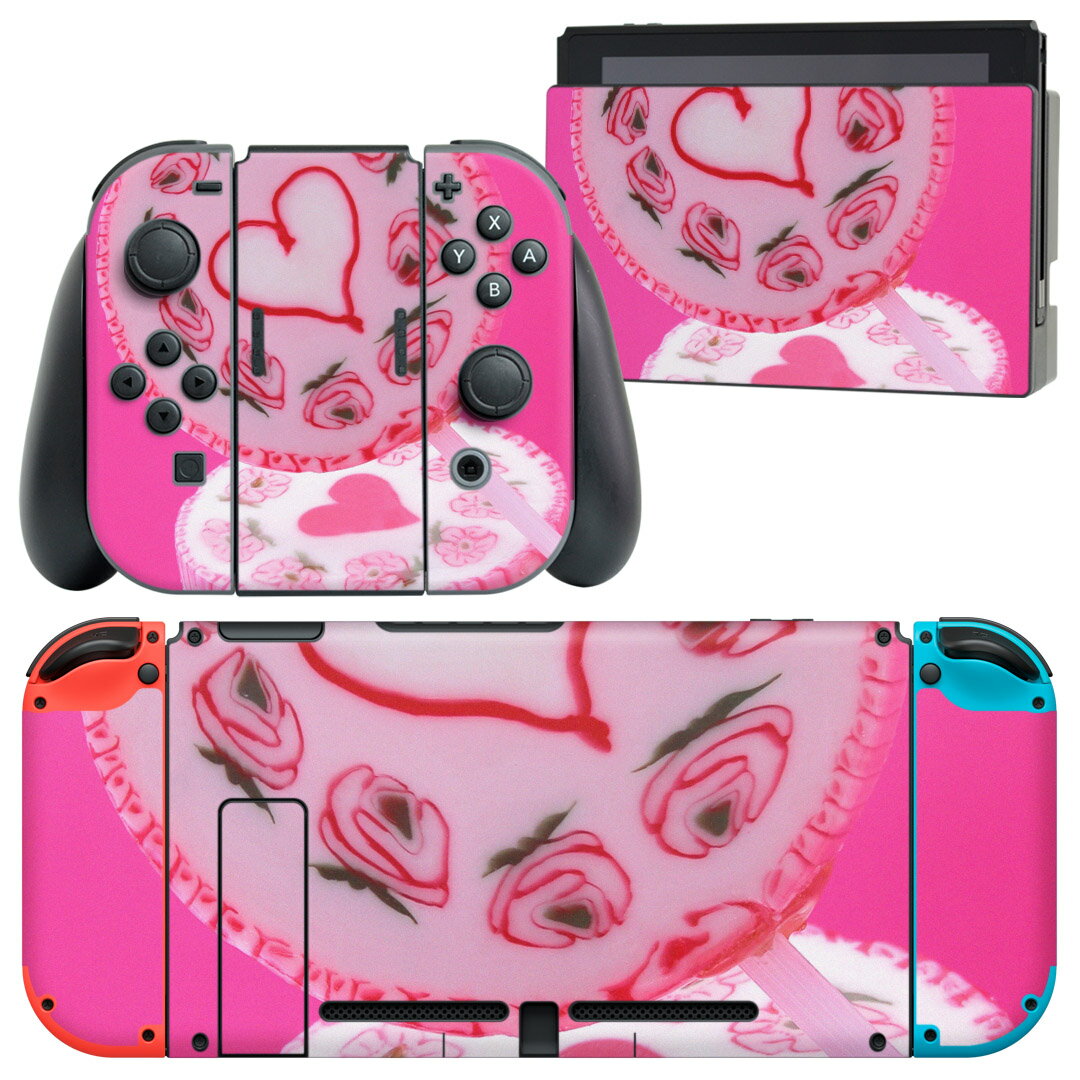 igsticker Nintendo Switch 用 デザインスキンシール 任天堂 ニンテンドー スイッチ 専用 本体ドック Joy-Con Joycon ジョイコン 専用 ゲーム機 カバー アクセサリー フィルム ステッカー 000895 ハート キャンディー