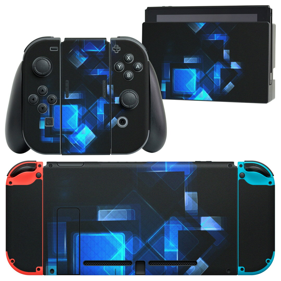 igsticker Nintendo Switch 用 デザインスキンシール 任天堂 ニンテンドー スイッチ 専用 本体ドック Joy-Con Joycon ジョイコン 専用 ゲーム機 カバー アクセサリー フィルム ステッカー 000899 模様 ブルー