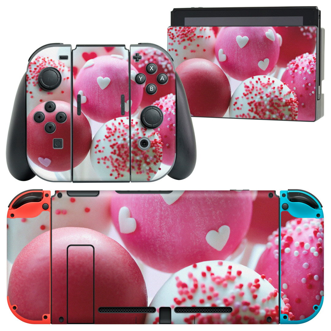 igsticker Nintendo Switch 用 デザインスキンシール 任天堂 ニンテンドー スイッチ 専用 本体ドック Joy-Con Joycon ジョイコン 専用 ゲーム機 カバー アクセサリー フィルム ステッカー 000905 スイーツ ハート