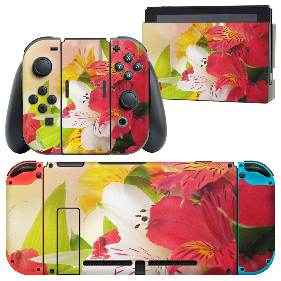 igsticker Nintendo Switch 用 デザインスキンシール 任天堂 ニンテンドー スイッチ 専用 本体ドック Joy-Con Joycon ジョイコン 専用 ゲーム機 カバー アクセサリー フィルム ステッカー 000970 花　ツツジ