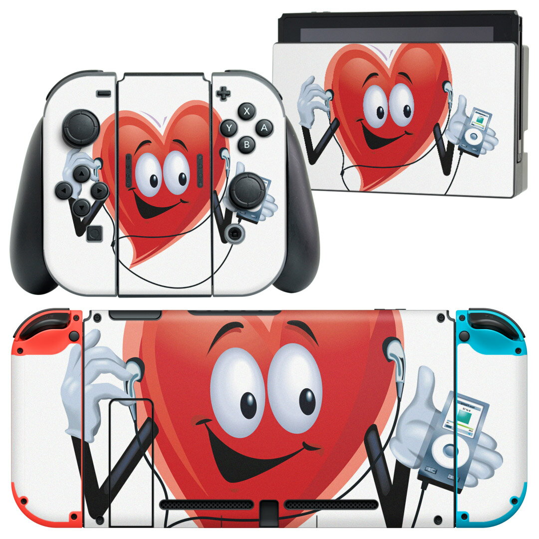 igsticker Nintendo Switch 用 デザインスキンシール 任天堂 ニンテンドー スイッチ 専用 本体ドック Joy-Con Joycon ジョイコン 専用 ゲーム機 カバー アクセサリー フィルム ステッカー 001096 ハート　顔