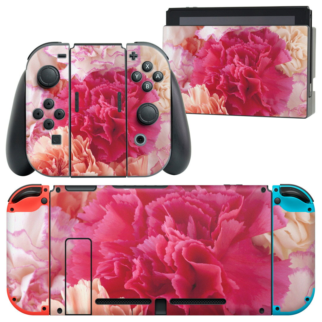 igsticker Nintendo Switch 用 デザインスキンシール 任天堂 ニンテンドー スイッチ 専用 本体ドック Joy-Con Joycon ジョイコン 専用 ゲーム機 カバー アクセサリー フィルム ステッカー 001103 花　ピンク