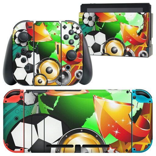 igsticker Nintendo Switch 用 デザインスキンシール 任天堂 ニンテンドー スイッチ 専用 本体ドック Joy-Con Joycon ジョイコン 専用 ゲーム機 カバー アクセサリー フィルム ステッカー 001104 クール サッカー 派手