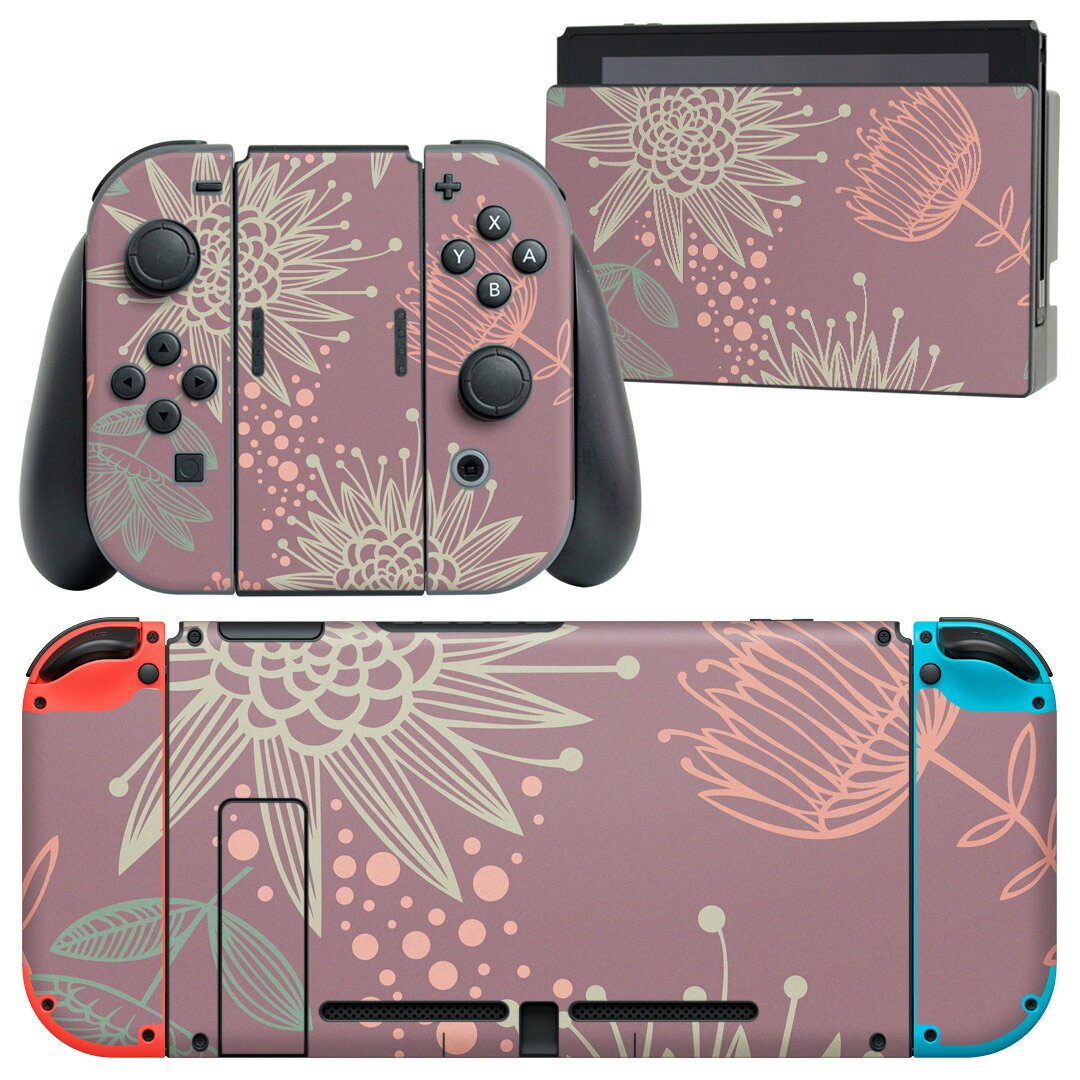 igsticker Nintendo Switch 用 デザインスキンシール 任天堂 ニンテンドー スイッチ 専用 本体ドック Joy-Con Joycon ジョイコン 専用 ゲーム機 カバー アクセサリー フィルム ステッカー 001116 花　イラスト