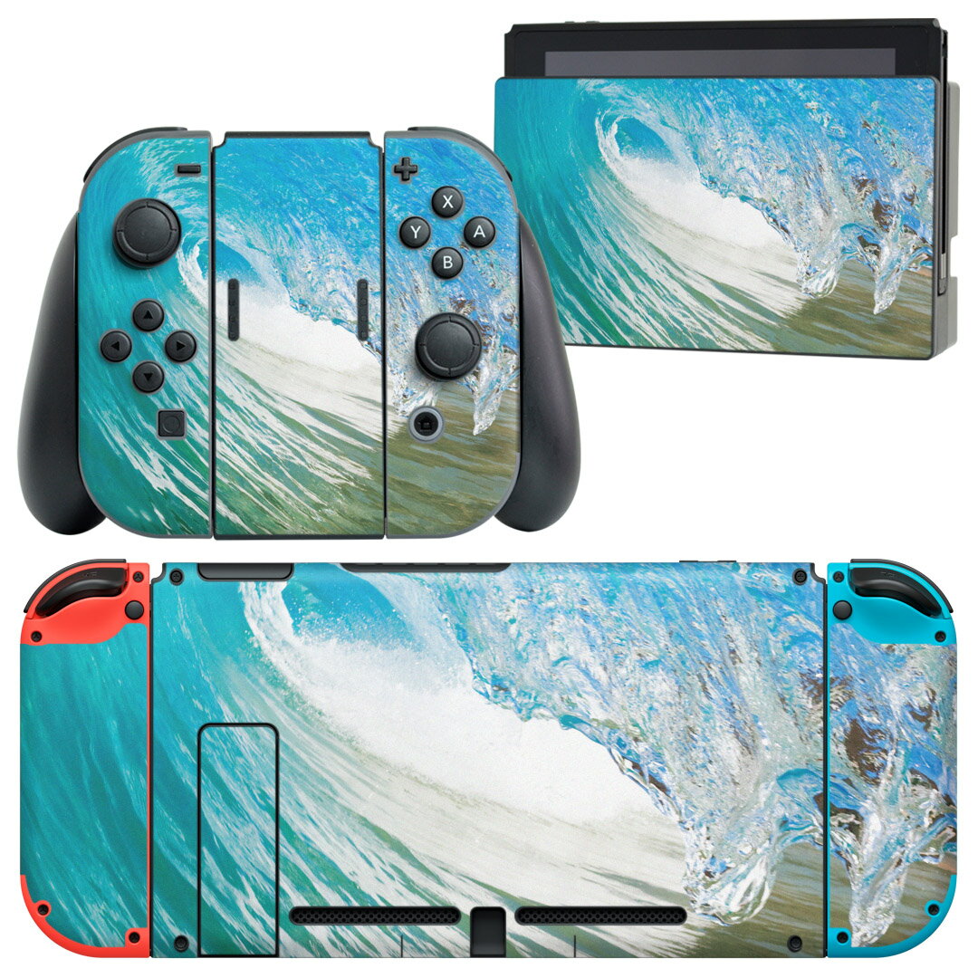 igsticker Nintendo Switch 用 デザインスキンシール 任天堂 ニンテンドー スイッチ 専用 本体ドック Joy-Con Joycon ジョイコン 専用 ゲーム機 カバー アクセサリー フィルム ステッカー 001163 波 サーフィン