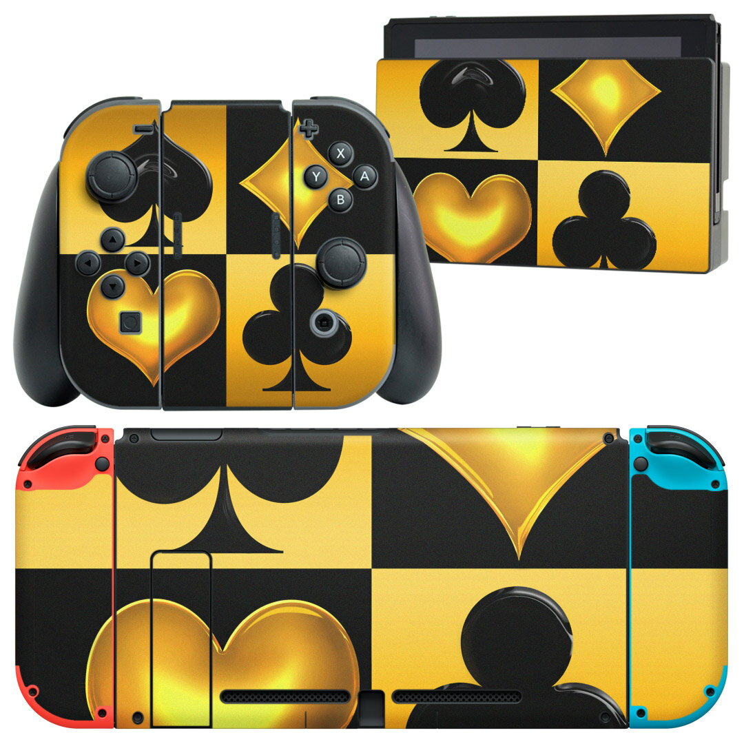 igsticker Nintendo Switch 用 デザインスキンシール 任天堂 ニンテンドー スイッチ 専用 本体ドック Joy-Con Joycon ジョイコン 専用 ゲーム機 カバー アクセサリー フィルム ステッカー 001196 トランプ ゴールド ブラック