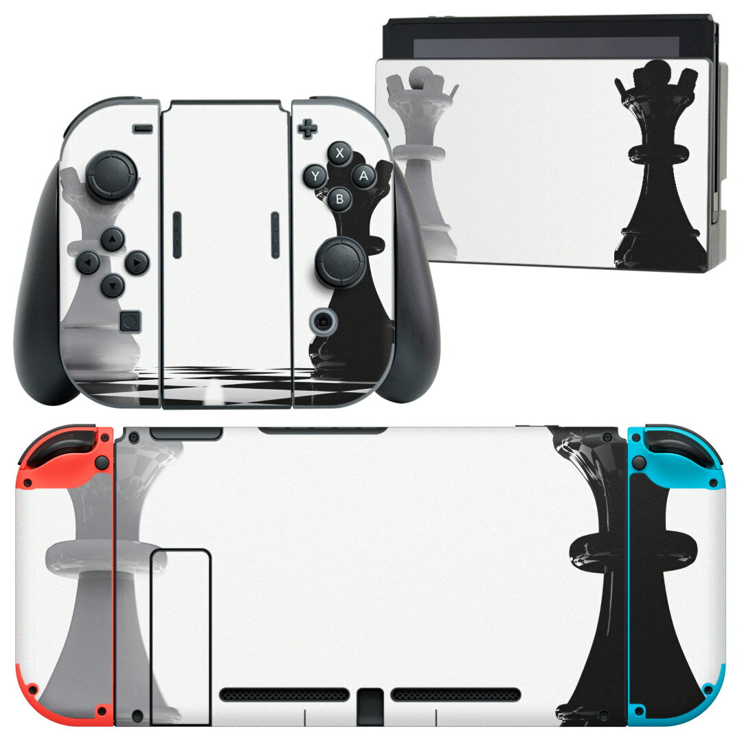 igsticker Nintendo Switch 用 デザインスキンシール 任天堂 ニンテンドー スイッチ 専用 本体ドック Joy-Con Joycon ジョイコン 専用 ゲーム機 カバー アクセサリー フィルム ステッカー 001222 チェス 白 黒