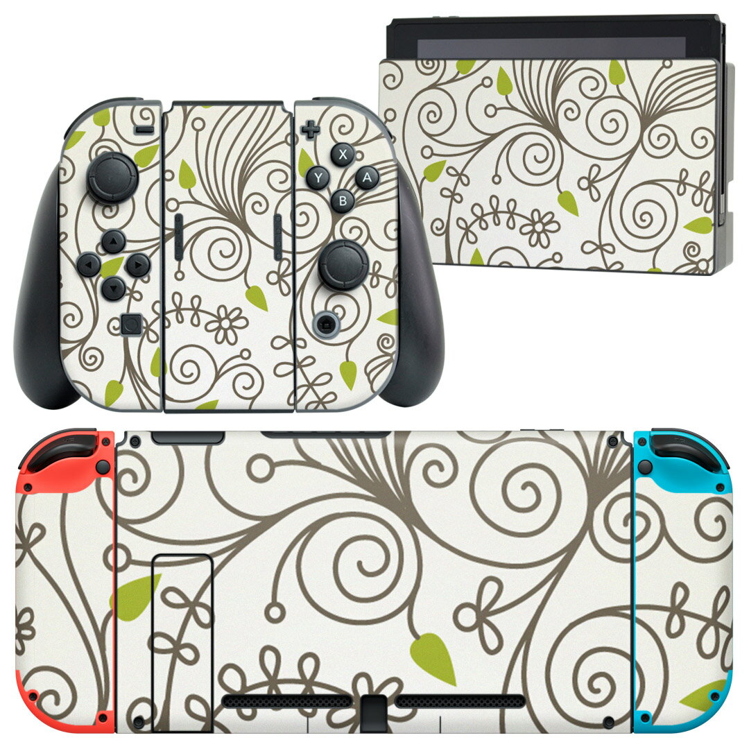 igsticker Nintendo Switch 用 デザインスキンシール 任天堂 ニンテンドー スイッチ 専用 本体ドック Joy-Con Joycon ジョイコン 専用 ゲーム機 カバー アクセサリー フィルム ステッカー 001339 花　イラスト
