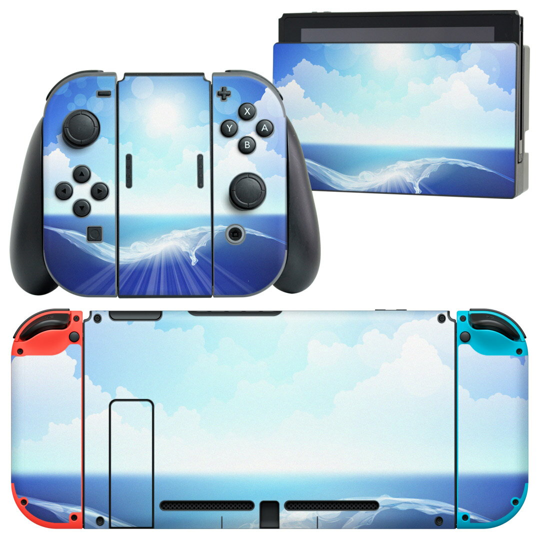 igsticker Nintendo Switch 用 デザインスキンシール 任天堂 ニンテンドー スイッチ 専用 本体ドック Joy-Con Joycon ジョイコン 専用 ゲーム機 カバー アクセサリー フィルム ステッカー 001362 海 太陽